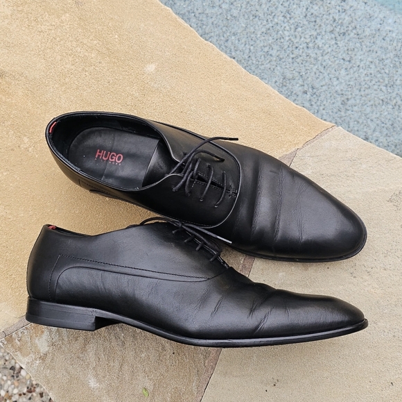 HUGO Boss Men's Appeal_oxfr_bu Oxford Flat Black Leather Dress Shoes  12 - Picture 3 of 15